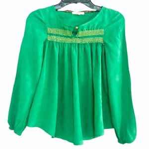 Copper Key Emerald Green Long Sleeve Blouse